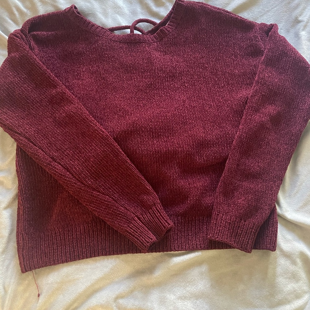Society Red Crew Neck Sweater with Ribbed Detailing